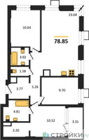Планировка трехкомнатной(квартира) площадью 81.09 квадратных метров в “ЖК Квартал Тетрис”