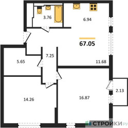 Планировка двухкомнатной(квартира) площадью 67.05 квадратных метров в ЖК “ЖК Остафьево”