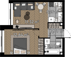 Планировка однокомнатной(квартира) площадью 37 квадратных метров в “ЖК Квартал Серебряный бор”