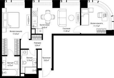 Планировка двухкомнатной(квартира) площадью 66.31 квадратных метров в ЖК “ЖК Веер”