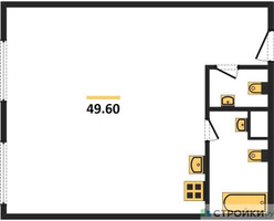 Планировка однокомнатной(апартаменты) площадью 49.6 квадратных метров в “ЖК Nametkin Tower (Наметкин Тауэр)”