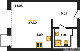 Планировка студии(квартира) площадью 27.3 квадратных метров в “ЖК Богдановский Лес”