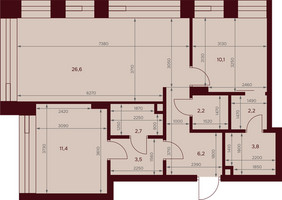 Планировка двухкомнатной(квартира) площадью 68.7 квадратных метров в “ЖК Дом 7 Даниловский”