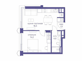 Планировка однокомнатной(квартира) площадью 39.02 квадратных метров в “ЖК Остров”