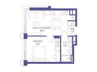 Планировка однокомнатной(квартира) площадью 39.02 квадратных метров в ЖК “ЖК Остров”