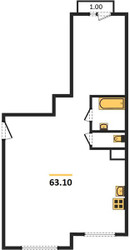 Планировка двухкомнатной(квартира) площадью 63.1 квадратных метров в ЖК “ЖК Настроение”