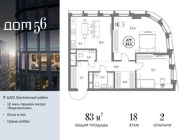 Планировка двухкомнатной(квартира) площадью 83 квадратных метров в “ЖК Дом 56”