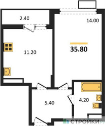 Планировка однокомнатной(квартира) площадью 35.8 квадратных метров в ЖК “ЖК Деснаречье”