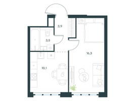 Планировка однокомнатной(квартира) площадью 33.8 квадратных метров в “ЖК Левел Южнопортовая”