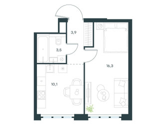 Планировка однокомнатной(квартира) площадью 33.8 квадратных метров в ЖК “ЖК Левел Южнопортовая”