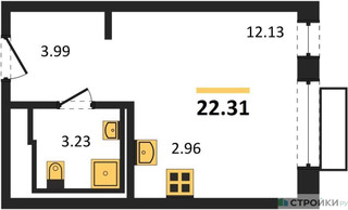 Планировка студии(квартира) площадью 22.31 квадратных метров в “ЖК Рублевский Квартал”