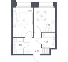 Планировка однокомнатной(апартаменты) площадью 33.89 квадратных метров в “ЖК Апарт-отель Тропарево парк”