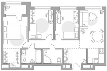 Планировка 4+ комнатной(квартира) площадью 75.36 квадратных метров в ЖК “ЖК Гранель Коломенское”