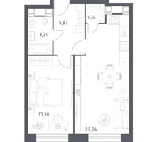 Планировка однокомнатной(апартаменты) площадью 46.11 квадратных метров в “ЖК Пятницкое 58 (Перец)”