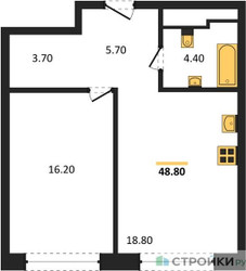 Планировка однокомнатной(квартира) площадью 48.8 квадратных метров в ЖК “ЖК Мангазея на Речном”