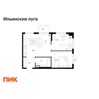 Планировка двухкомнатной(квартира) площадью 49.53 квадратных метров в “ЖК Ильинские луга”