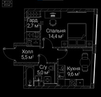 Планировка однокомнатной(квартира) площадью 37.2 квадратных метров в “ЖК СЕЗАР БУДУЩЕЕ”