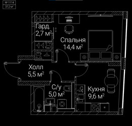 Планировка однокомнатной(квартира) площадью 37.2 квадратных метров в ЖК “ЖК СЕЗАР БУДУЩЕЕ”