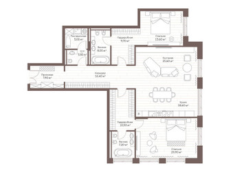 Планировка двухкомнатной(квартира) площадью 153.5 квадратных метров в ЖК “Жилой дом Кло 17”