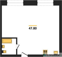 Планировка однокомнатной(квартира) площадью 47.8 квадратных метров в “ЖК Фестиваль парк-2”