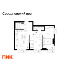 Планировка двухкомнатной(квартира) площадью 58.9 квадратных метров в ЖК “ЖК Середневский лес”