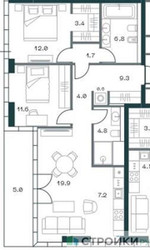 Планировка двухкомнатной(квартира) площадью 84.8 квадратных метров в “ЖК SHIFT (Шифт)”