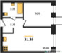 Планировка однокомнатной(квартира) площадью 31.3 квадратных метров в “ЖК Никольский квартал Отрада”