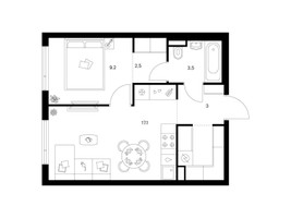 Планировка однокомнатной(квартира) площадью 39.2 квадратных метров в “ЖК Саларьево парк”