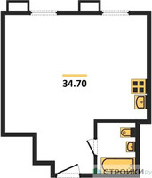 Планировка однокомнатной(апартаменты) площадью 34.7 квадратных метров в “ЖК Движение. Тушино”