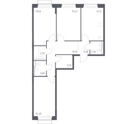 Планировка трехкомнатной(квартира) площадью 78.6 квадратных метров в ЖК “ЖК Новое Внуково”