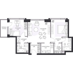 Планировка трехкомнатной(квартира) площадью 66.6 квадратных метров в ЖК “ЖК Hide (Хайд)”