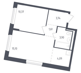 Планировка однокомнатной(квартира) площадью 38.8 квадратных метров в ЖК “ЖК Рублевский Квартал”