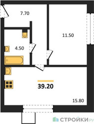 Планировка однокомнатной(квартира) площадью 39.2 квадратных метров в ЖК “ЖК Лесная Отрада”