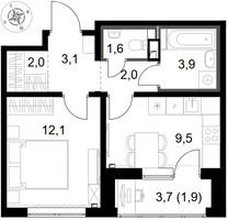 Планировка однокомнатной(квартира) площадью 36.1 квадратных метров в “ЖК 1-й Химкинский (Первый Химкинский)”