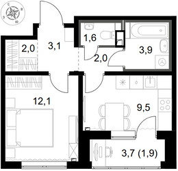 Планировка однокомнатной(квартира) площадью 36.1 квадратных метров в ЖК “ЖК 1-й Химкинский (Первый Химкинский)”