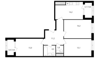 Планировка трехкомнатной(квартира) площадью 80.4 квадратных метров в “ЖК Михалковский”