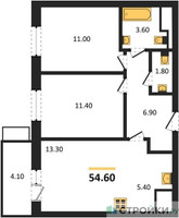 Планировка двухкомнатной(квартира) площадью 54.6 квадратных метров в “ЖК Союзный”