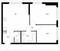 Планировка двухкомнатной(квартира) площадью 55.6 квадратных метров в “ЖК Барклая 6”