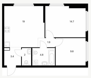 Планировка двухкомнатной(квартира) площадью 55.6 квадратных метров в ЖК “ЖК Барклая 6”