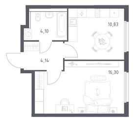 Планировка однокомнатной(квартира) площадью 35.37 квадратных метров в ЖК “ЖК Пригород Лесное”