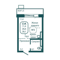 Планировка однокомнатной(квартира) площадью 28.1 квадратных метров в “ЖК Андреевка Life (Андреевка Лайф)”