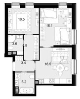 Планировка двухкомнатной(квартира) площадью 60.2 квадратных метров в “ЖК Crystal Трилогия (Кристал)”