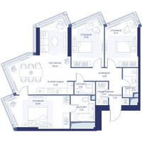 Планировка трехкомнатной(квартира) площадью 94.7 квадратных метров в “ЖК ХАЙДАУТ”