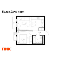 Планировка однокомнатной(квартира) площадью 34.7 квадратных метров в ЖК “ЖК Белая Дача парк”