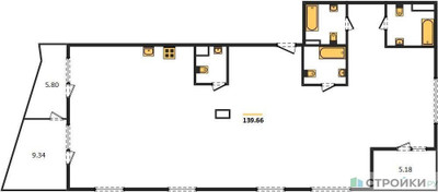 Планировка 4+ комнатной(квартира) площадью 140.4 квадратных метров в ЖК “Квартал Foriver”