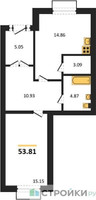 Планировка однокомнатной(квартира) площадью 53.81 квадратных метров в “ЖК Жаворонки Клаб”