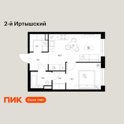 Планировка однокомнатной(квартира) площадью 38.8 квадратных метров в ЖК “ЖК 2-й Иртышский”