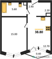 Планировка однокомнатной(квартира) площадью 38.8 квадратных метров в “Акценты”