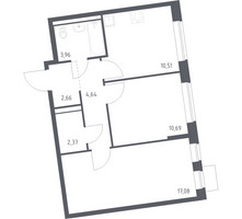 Планировка двухкомнатной(квартира) площадью 51.91 квадратных метров в “ЖК Подольские кварталы”