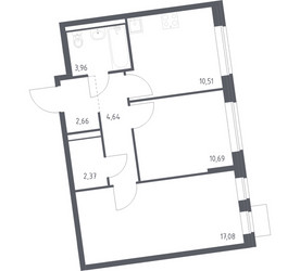 Планировка двухкомнатной(квартира) площадью 51.91 квадратных метров в ЖК “ЖК Подольские кварталы”